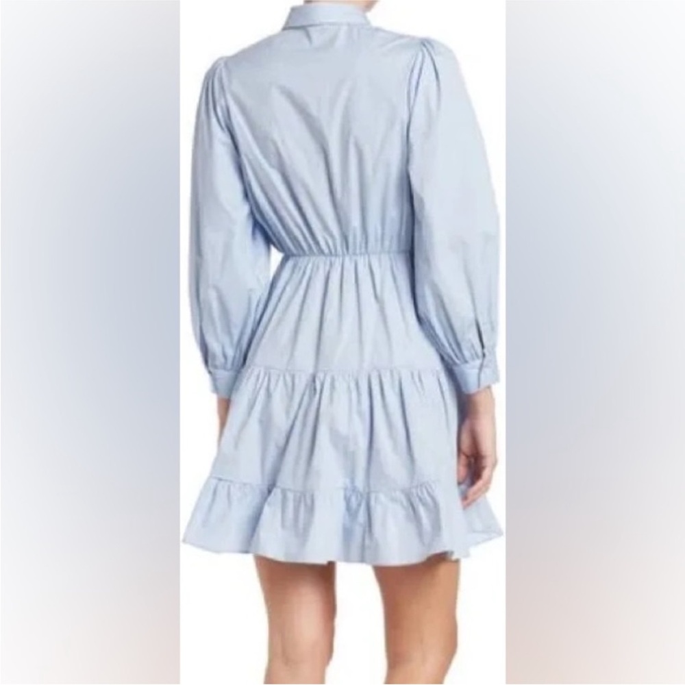 Stellah light Blue Long Sleeve Tiered Oxford Shirt Dress Size Small